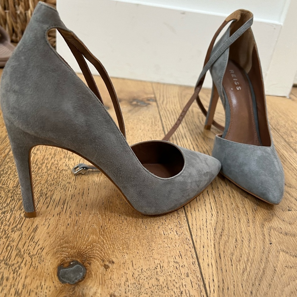 Reiss Gray Suede Ankle Strap Pumps Heels